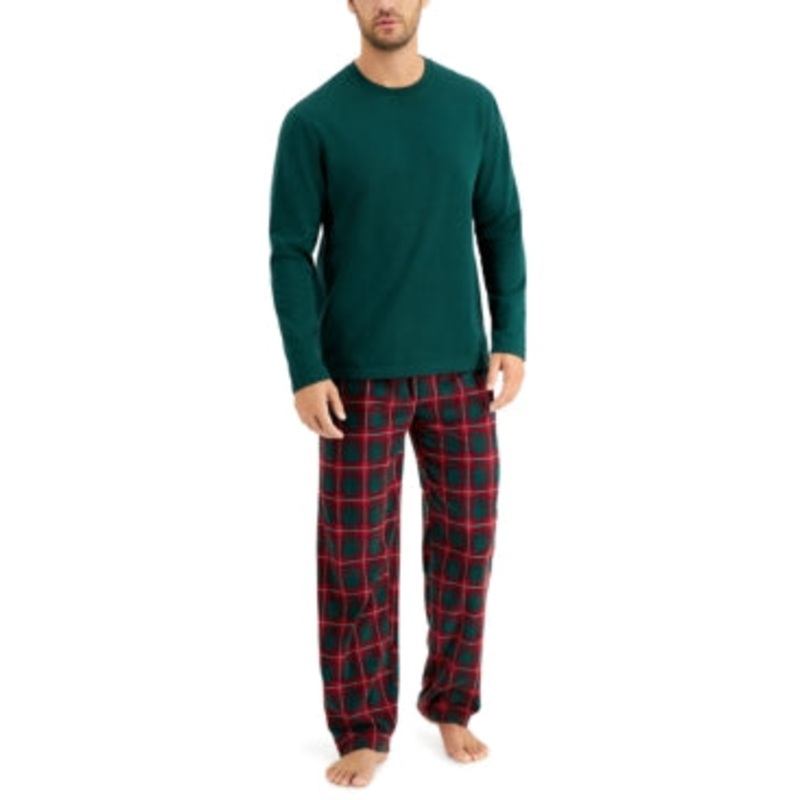 Club Room Mens Holiday Fleece Pajama Gift Set Green Xl