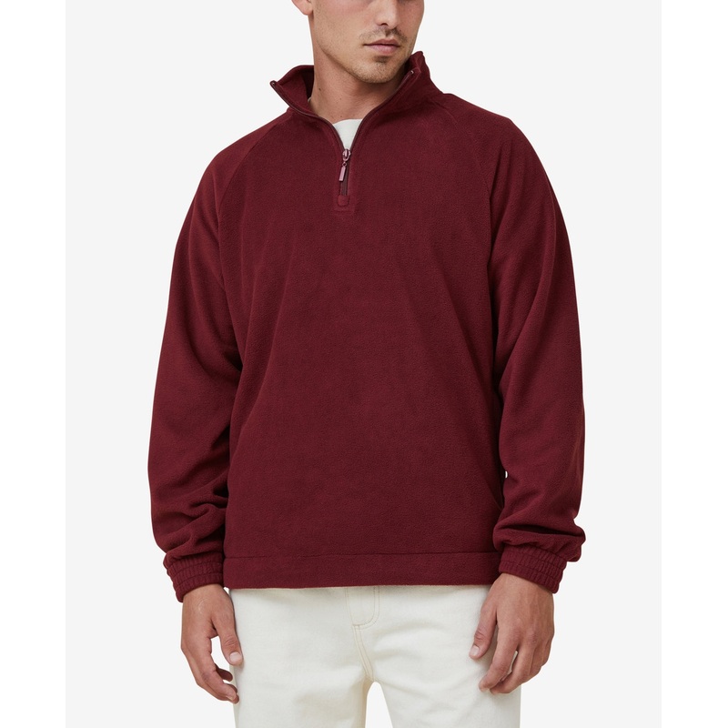 Cotton On Men's Red Quarter Zip Fleece Sweatshirt Medium