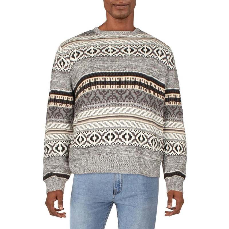 Cotton on Mens Cotton Fair Isle Pullover Crewneck Sweater XL Grey