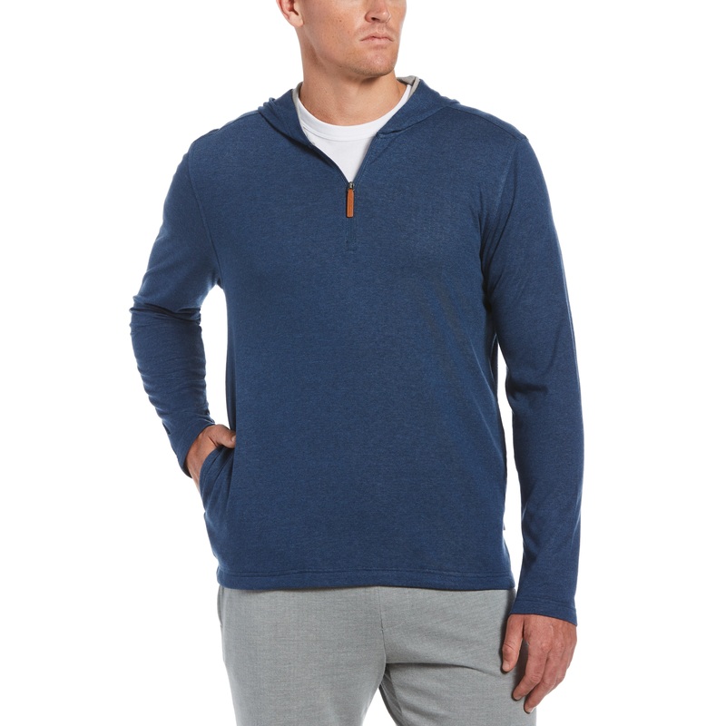 Cubavera Men's Heathered 1/4 Zip Hooded Sweater Dress Blue Large