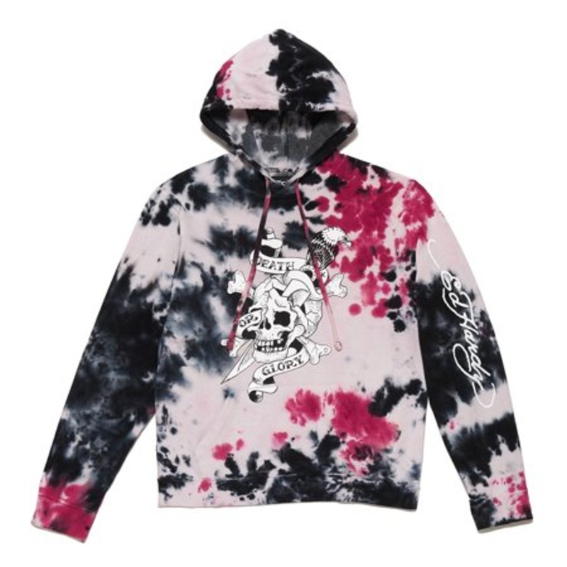 Ed Hardy Mens Graphic Skull Pullover Hoodie Sweatshirt MEDIUM Grey / Pink