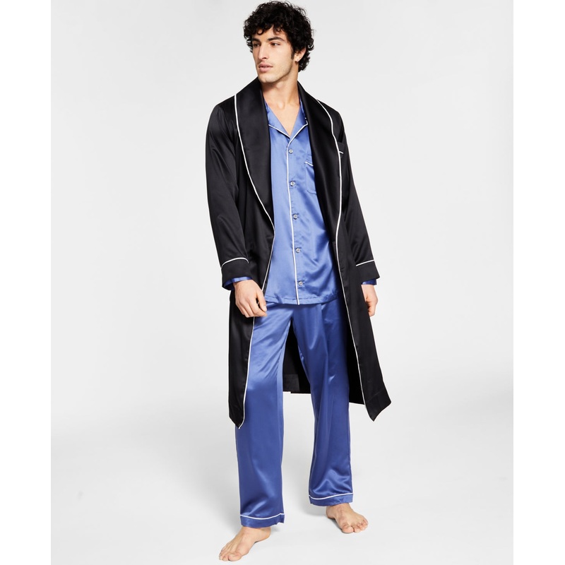 INC International Concepts Men's Satin Pajama Robe  Deep Black Medium
