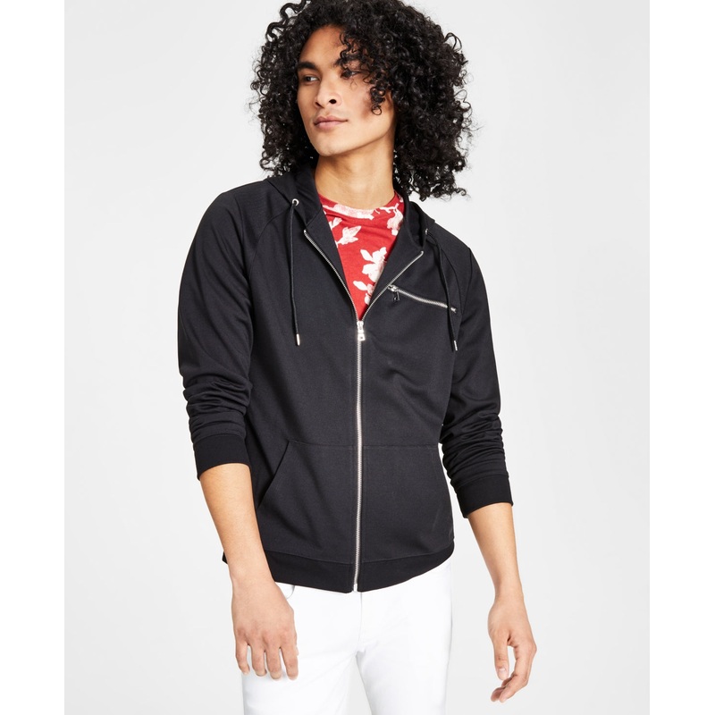 Inc Men's Front zip Hoodie Deep Black Size Medium