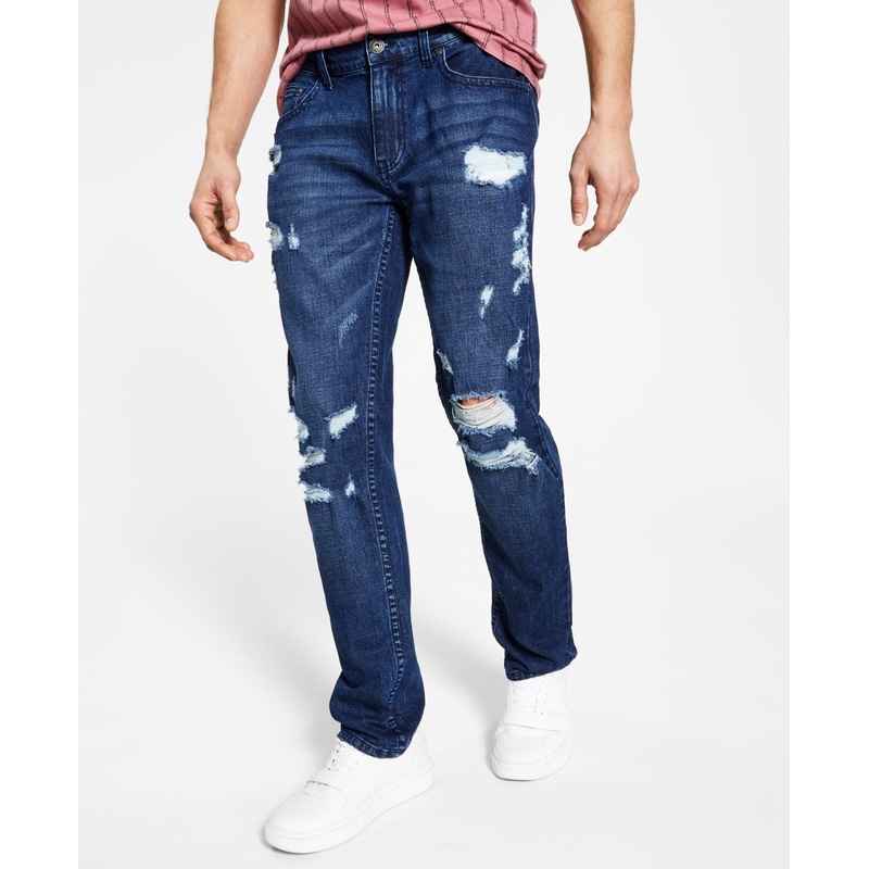 International Concepts Men's Slim Straight Destroyed Washed Jeans  Dark Blue 30 X 32