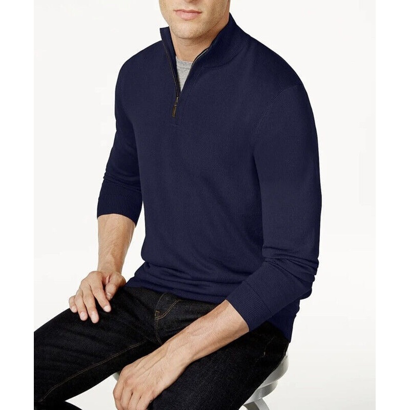Men's Navy Blue Xl Club Room Quarter zip Merino Wool Sweater