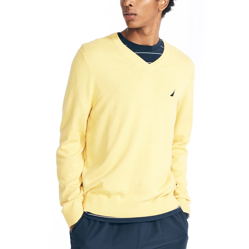 Nautica Mens Logo V neck Sweater Yellow  Large