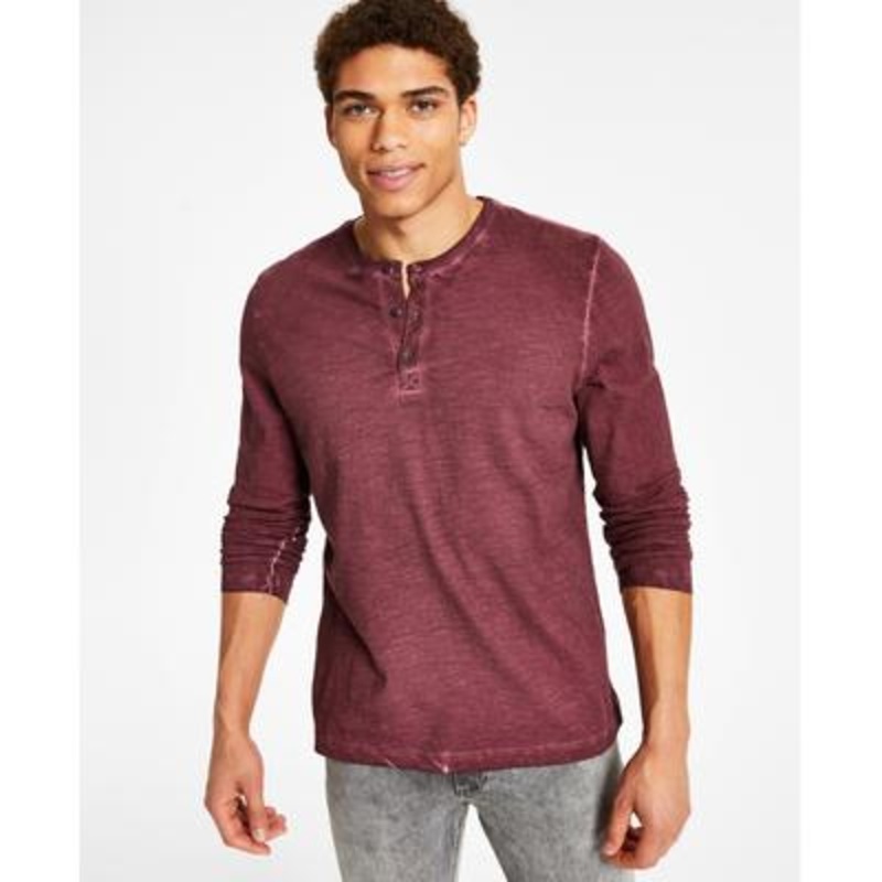 Sun + Stone Men's Longsleeve Henley  Dark Scarlet  Xxl