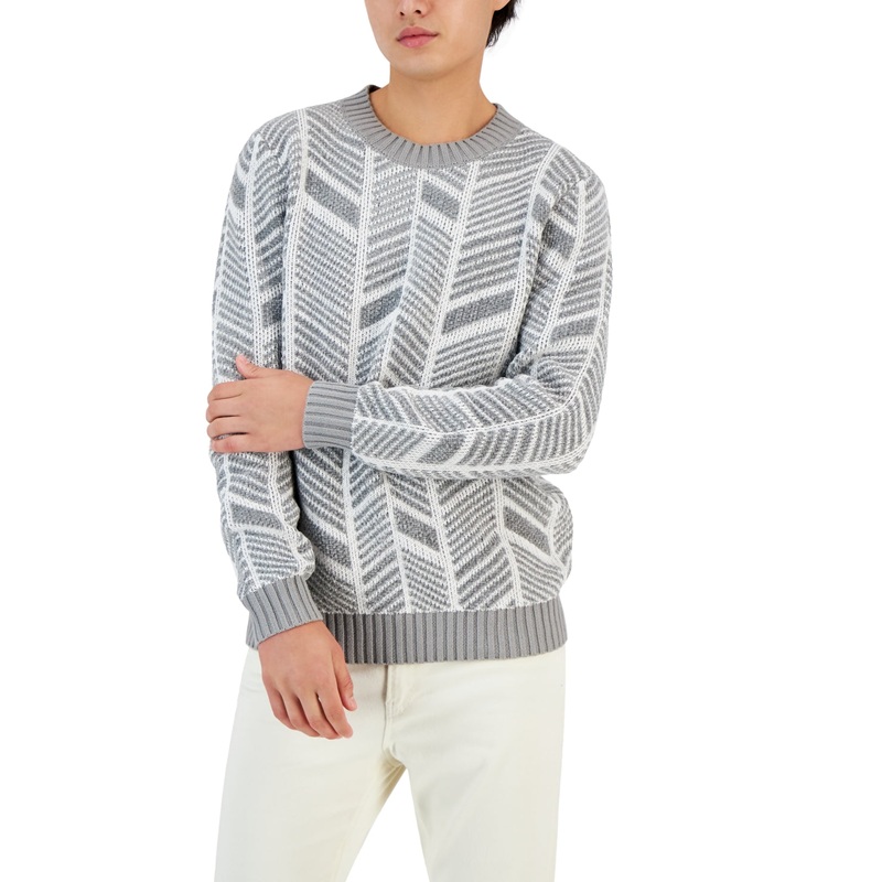 Alfani Men's Herringbone Sweater Griffin Gray Medium