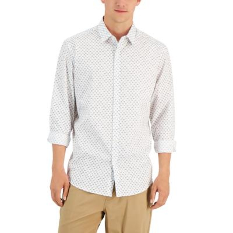 Alfani Mens White Cotton Buttondown Shirt Small