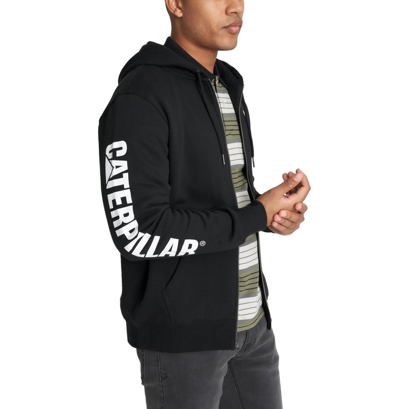 Caterpillar Mens Zipper Hoodie Small Sweatshirt Black