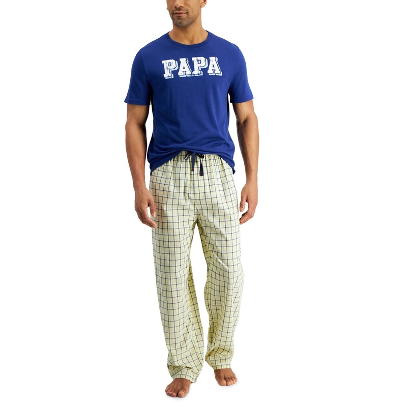 Club Room Men's Two Piece Papa Short Sleeve T-Shirt Pajama Set Yellow Medium