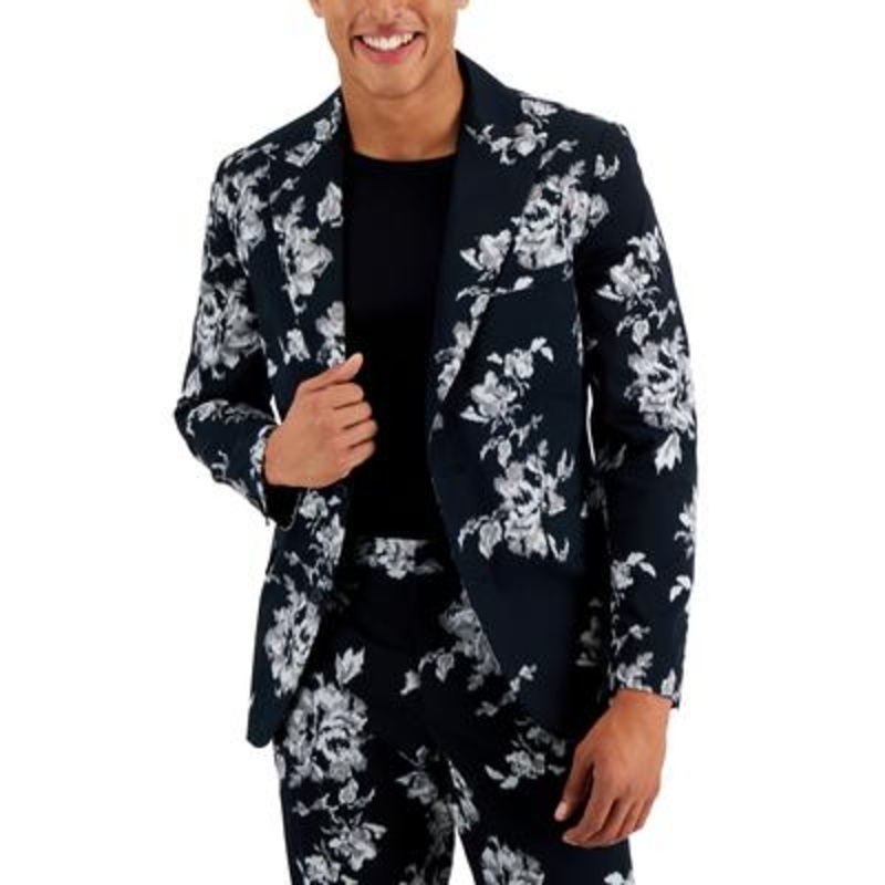 I.N.C. Men's Slim fit Floral Suit Jacket Black Medium