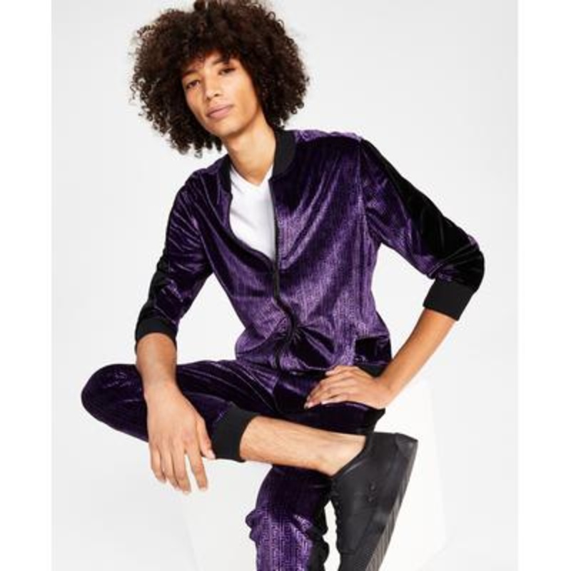 Inc  International Concepts Men's Full zip Velour Track Jacket Deep Purple XL