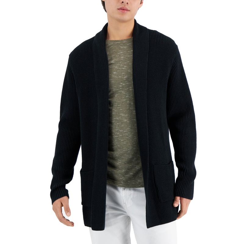 International Concepts Men's Long Ribbed Cardigan Black Large