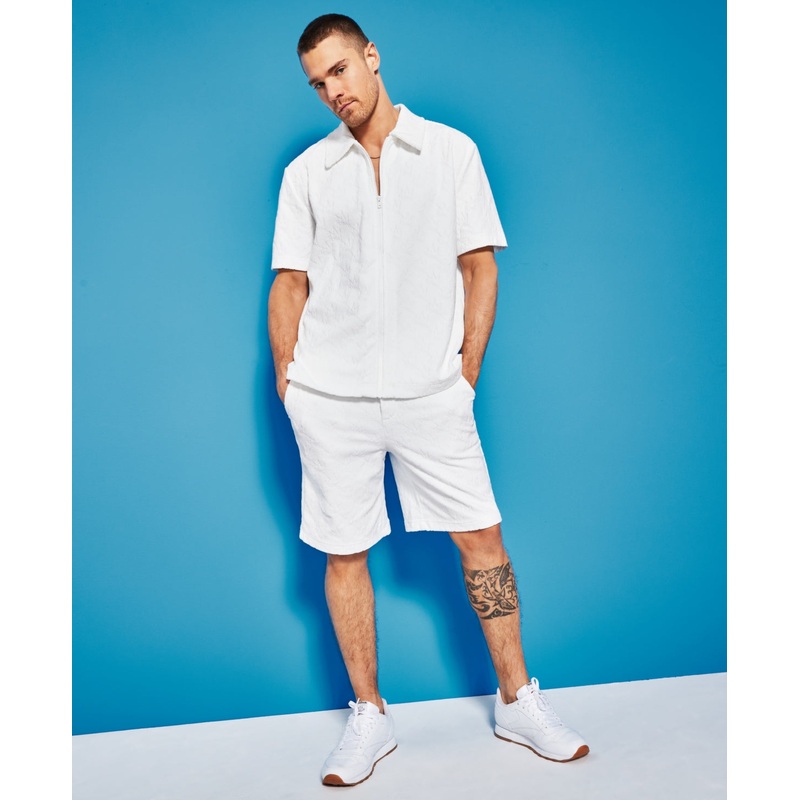 Royalty By Maluma Men's Fullzip Terry Shirt  Natural White Medium