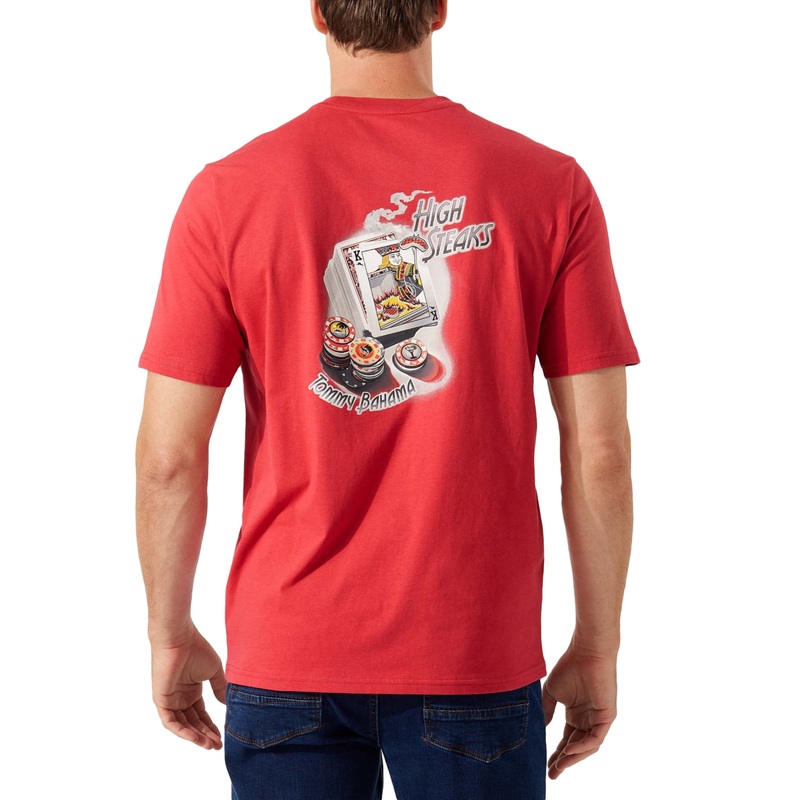 Tommy Bahama Mens High Steaks Graphic Crewneck T shirt Red Medium