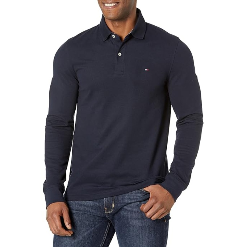 Tommy Hilfiger Men's Josie Long Sleeve Regular Fit Polo Shirt Blue Small