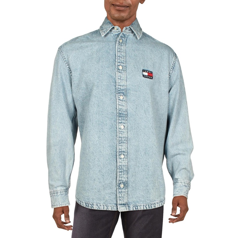 Tommy Jeans Mens Denim Blue Skate Fit Buttondown Shirt Medium