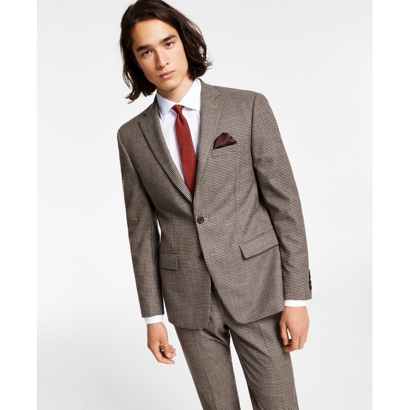 Bar III Men's Skinny-Fit Check Suit Jacket Burgundy/Black 40S