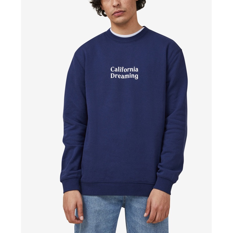 Cotton On Men's Cotton Crewneck Sweatshirt Navy Blue Large