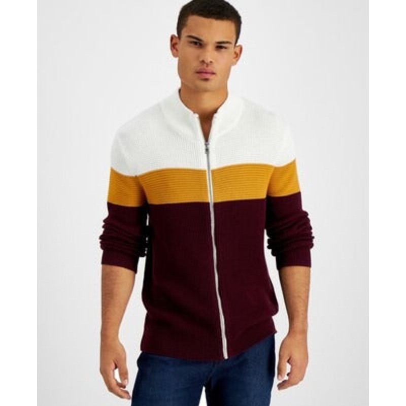 Inc International Concepts Men's Full zip Colorblocked Sweater Small White Red