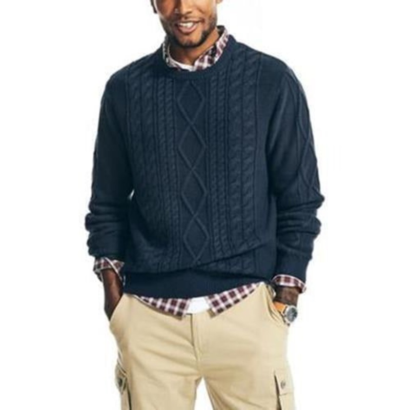 Nautica Mens Dark Blue Cotton Crewneck Sweater Navy Blue 3X