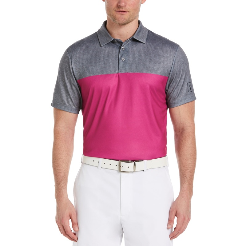 Pga Tour Men Athletic fit Short Sleeve Golf Polo Shirt Large Pink
