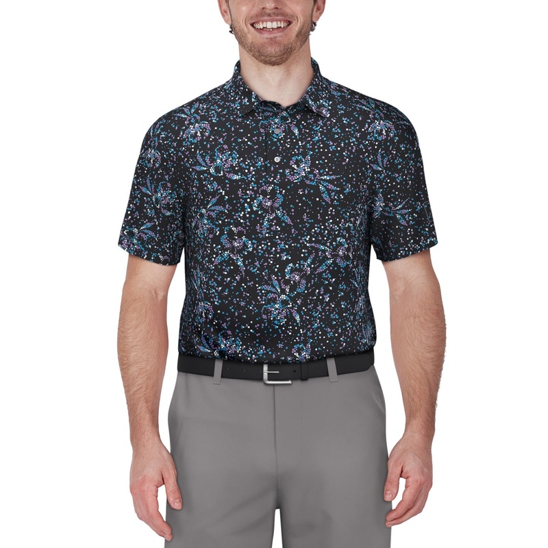 Pga Tour Men Classic fit Short Sleeve Golf Polo Shirt XL Grey Polka Dot