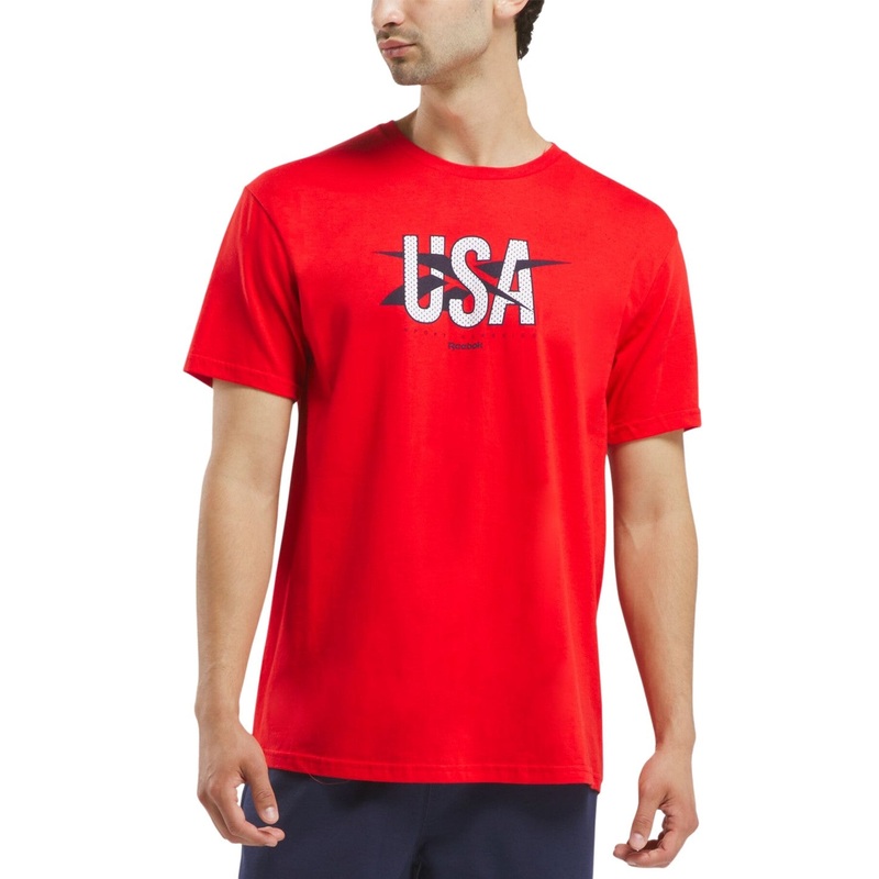 Reebok Men Regular fit Short Sleeve USA T-Shirt Shirt XL Red Solid