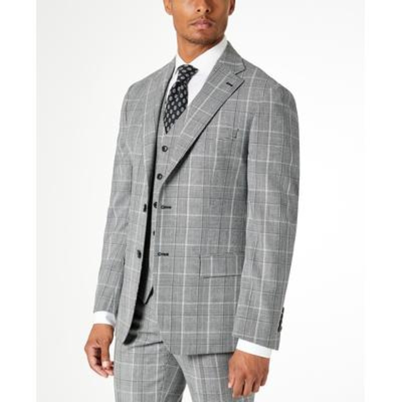 Tallia Men's Slim Fit Plaid Suit Jacket  Black White 44R