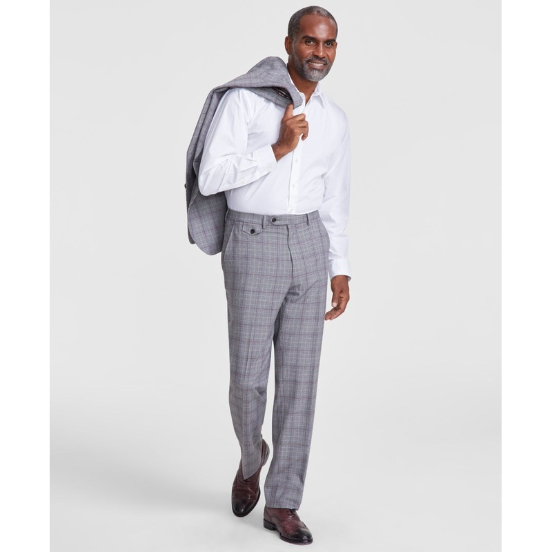 Tayion Collection Mens Classic fit Dress Pants 40 / 30 Black Plaid