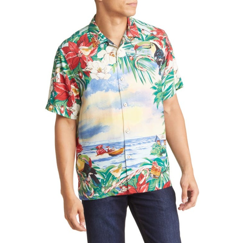 Tommy Bahama Mens Santa Cruiser Button Down Shirt Blue Surf  Medium