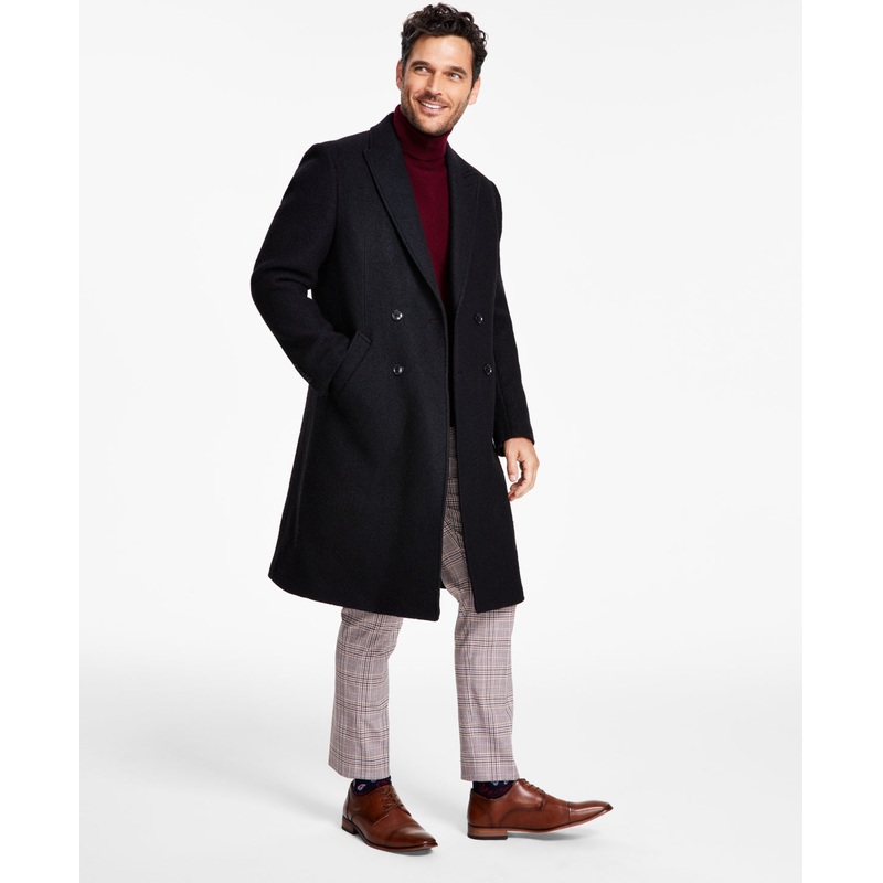 Tommy Hilfiger Mens Modern fit Double Breasted Overcoat Coat 36 R Black Solid