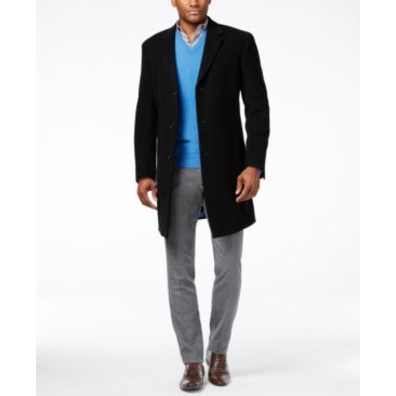 Tommy Hilfiger Mens Slim fit Overcoat Coat 42 S Black Solid