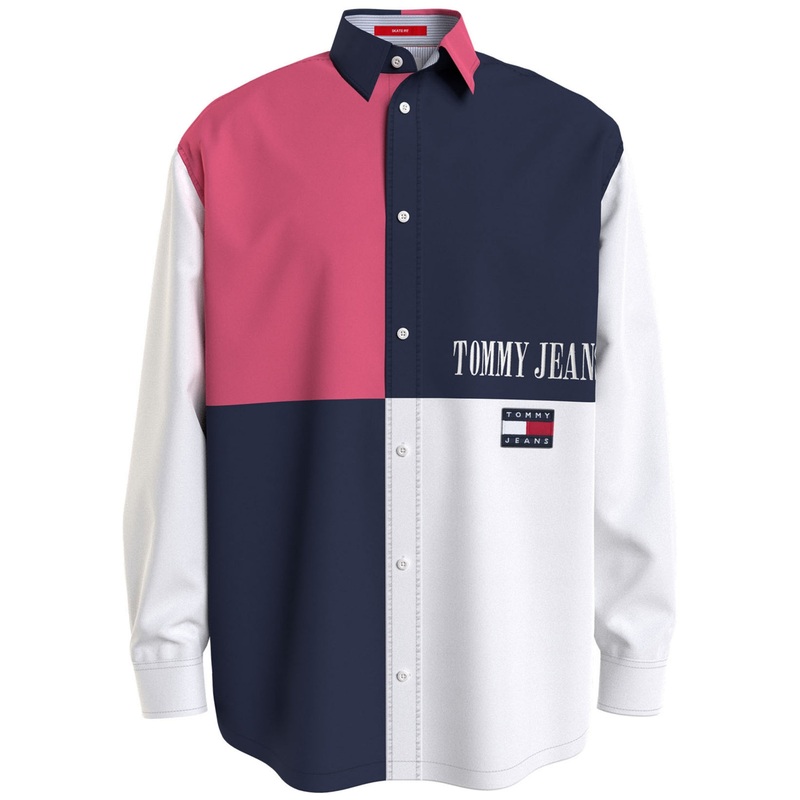 Tommy Jeans Men's Colorblocked Long Sleeve Shirt Navy Small