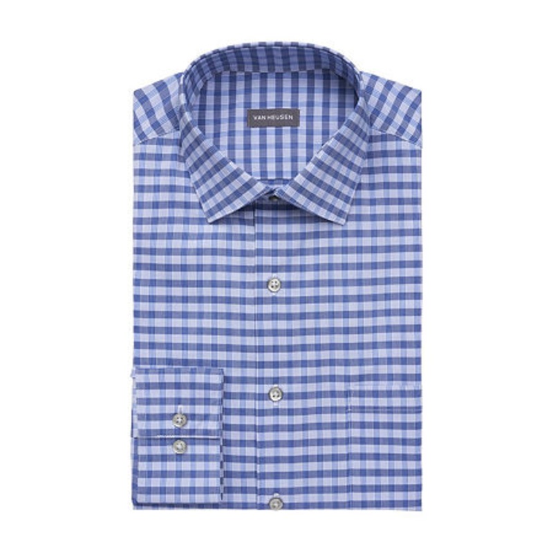 Van Heusen Mens Stain Shield Wrinkle Free Dress Shirt 17 - 17.5 32 / 33 Blue