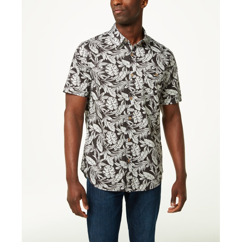 Weatherproof Vintage Mens Vintage Floral Print Short Sleeve Shirt  Gray XL