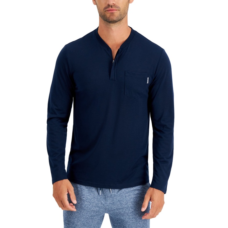 Alfani Men's Quarter-Zip Henley Shirt DARK BLUE SMALL