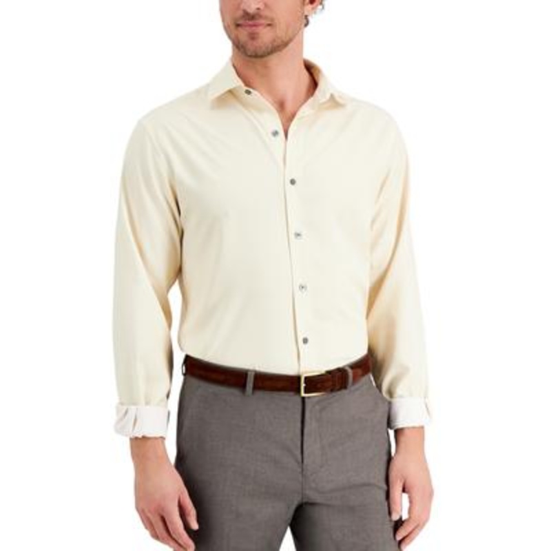 Alfani Men's Slim Fit Geo Print Dress Shirt Beige