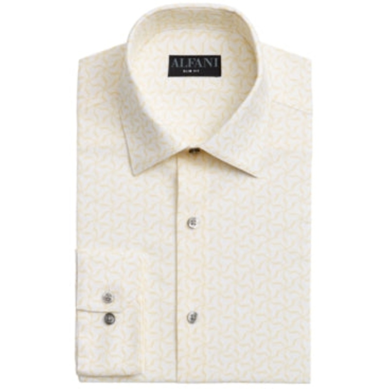 Alfani Men's Slimfit Geoprint Dress Shirt  Yellow White  Size 16 / 32 33