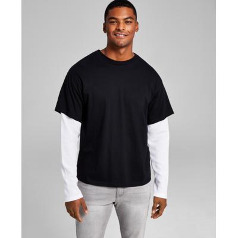 And Now This Men's Layered Oversized T shirt Black Medium