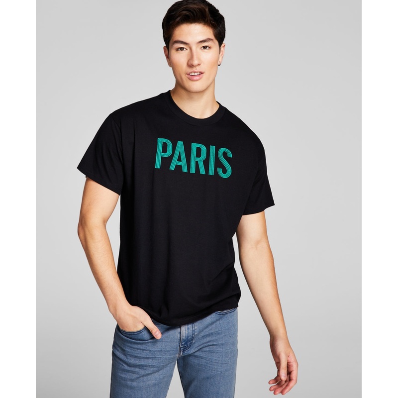 And Now This Mens Oversized fit Embroidered Paris T shirt  Black Medium