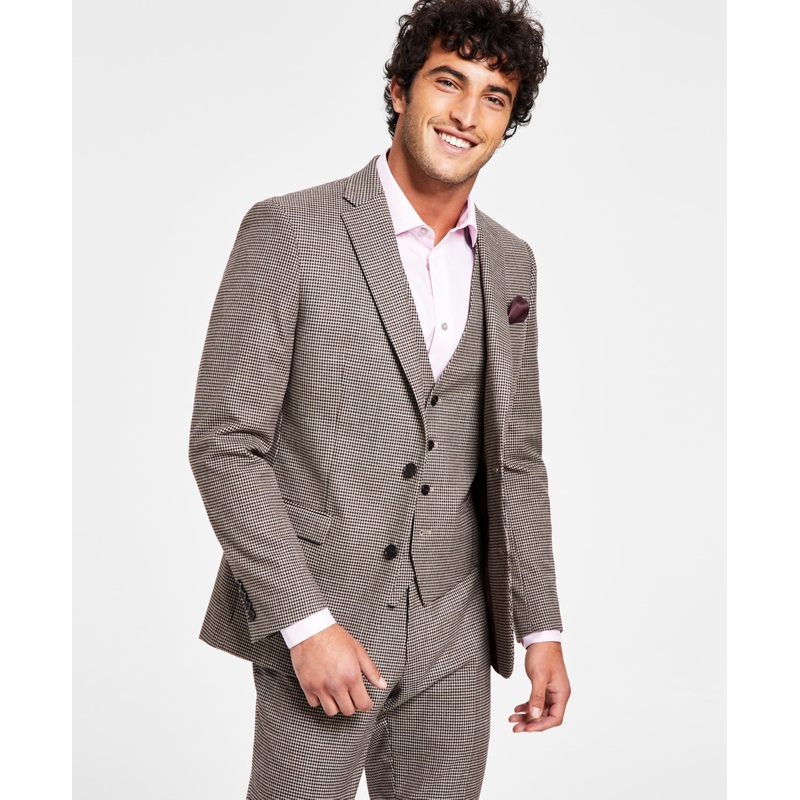 Bar III Men's Slim-Fit Check Suit Jacket - Burgundy/black - 46 R/M37.5