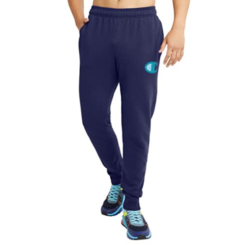 Champion Men's Powerblend Fleece Logo Jogger Sweatpants Navy Blue Medium