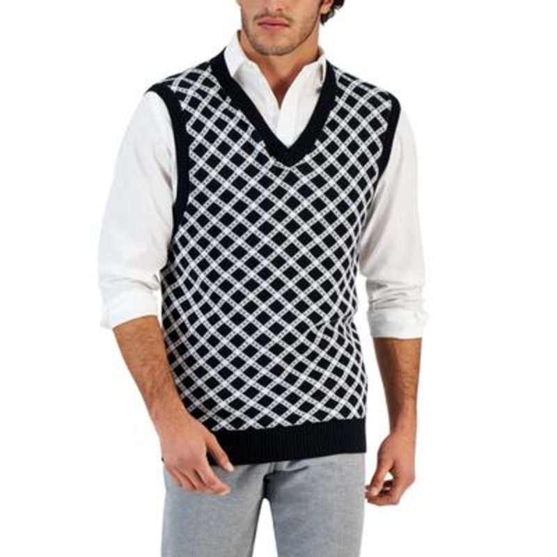 Club Room Men's Diamondprint Vneck Sweater Vest Black XL