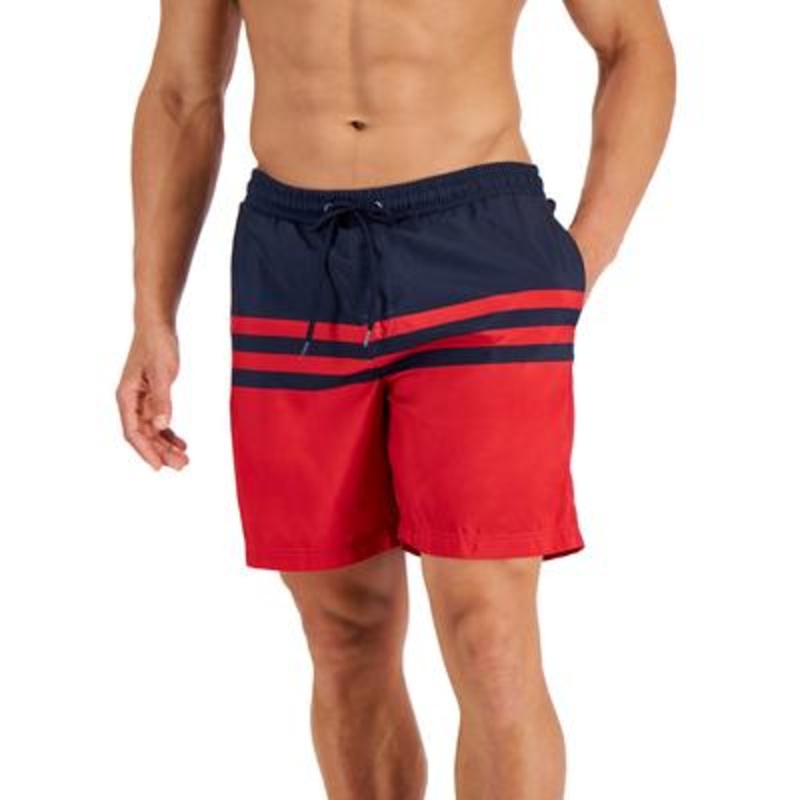 Club Room Mens Quickdry Colorblocked Swim Trunks Red Large