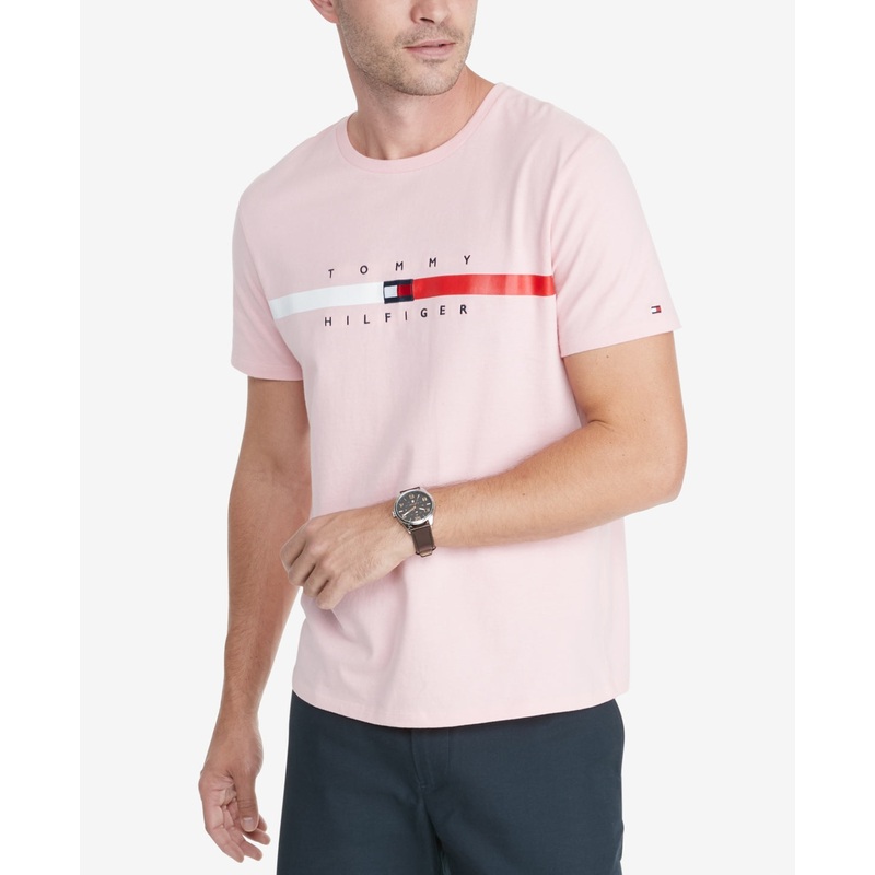Tommy Hilfiger Mens Flag Stripe T shirt  Pink 2XL
