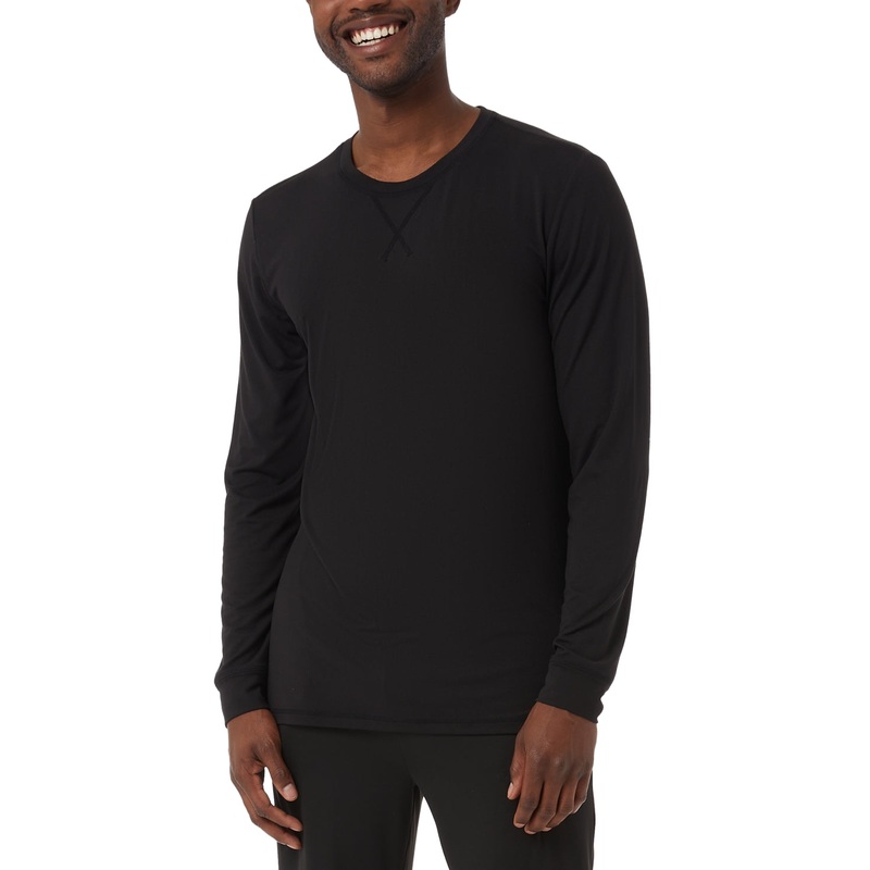 32 Degrees Men's Crewneck Long Sleeve Pajama Shirt Black Small
