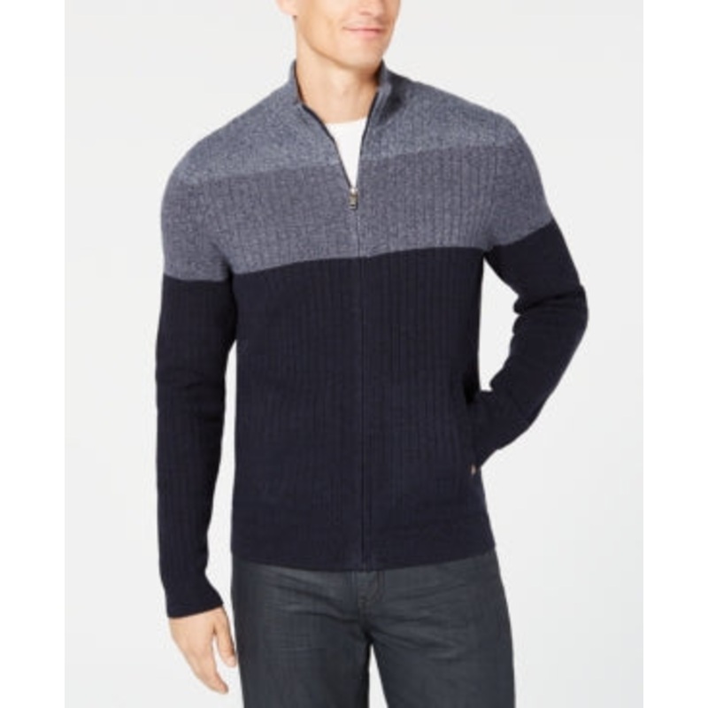 Alfani Men's Ombre Colorblocked Full-Zip Sweater XL Navy Blue