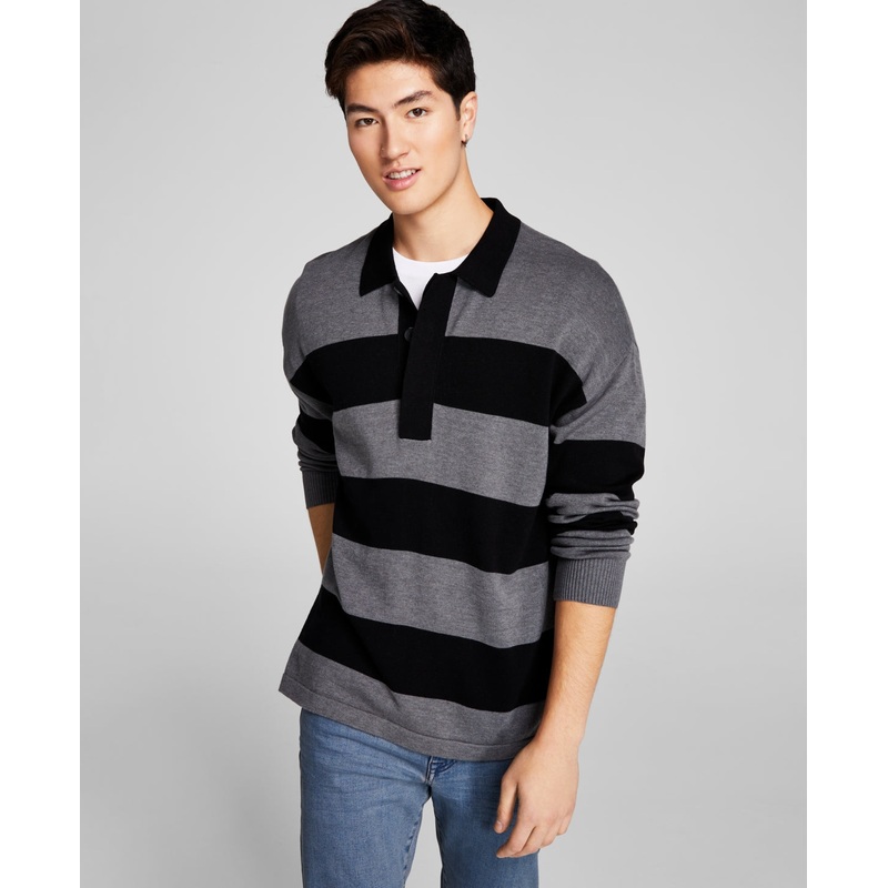 And Now This Men's Knit Striped Pullover Sweater Charcoal Xl